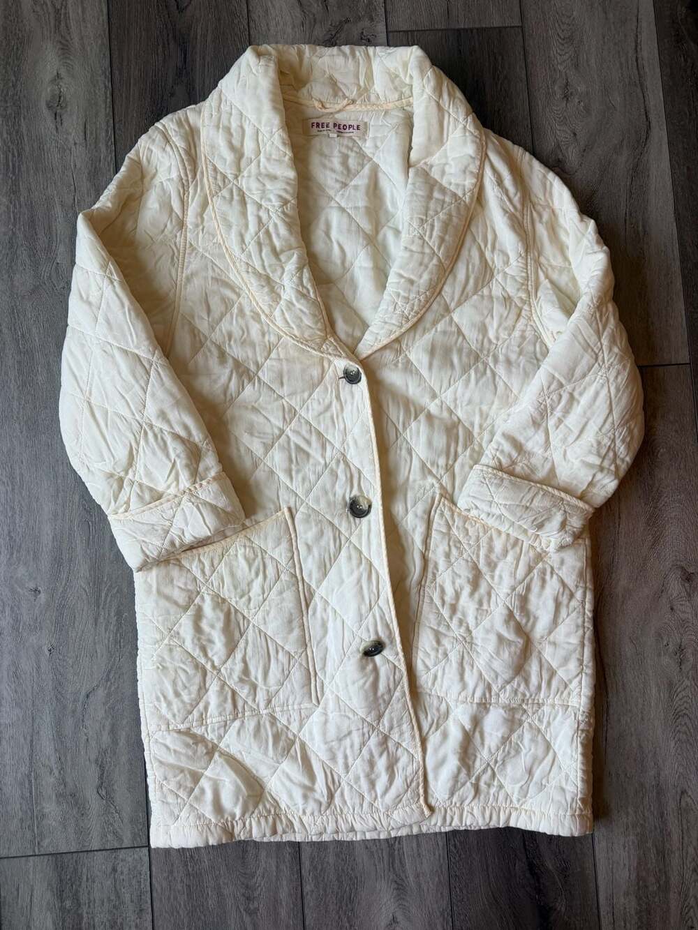 Free People Happy Day Dreamer Quilted BohoJacket Cream Size S
